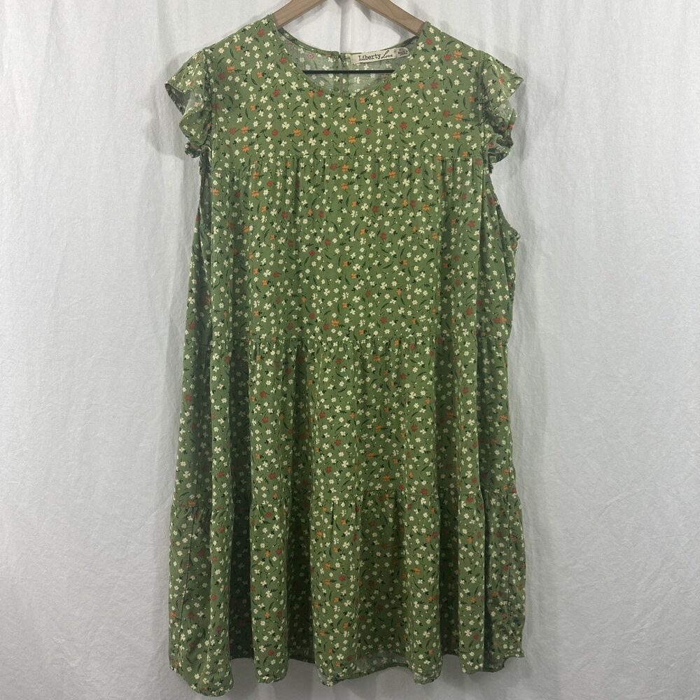 Liberty Love Women’s Green Floral Mini Dress Sz 2XL Cottagecore Dainty Romantic